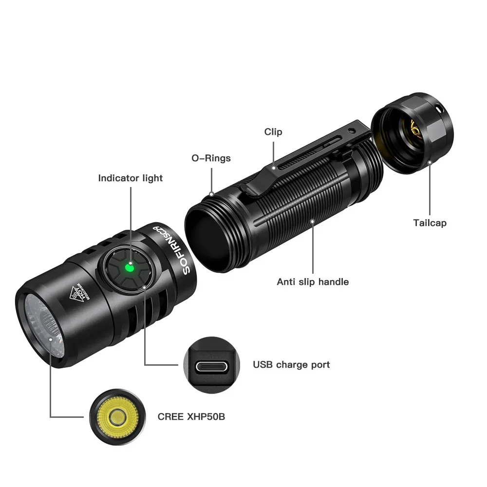 Sofirn SC29 3000 Lumens EDC Flashlight Rechargeable XHP50B LED Powerful 21700 Torch Light Lantern IPX8 for Camping Fishing