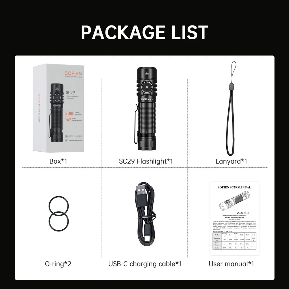 Sofirn SC29 3000 Lumens EDC Flashlight Rechargeable XHP50B LED Powerful 21700 Torch Light Lantern IPX8 for Camping Fishing