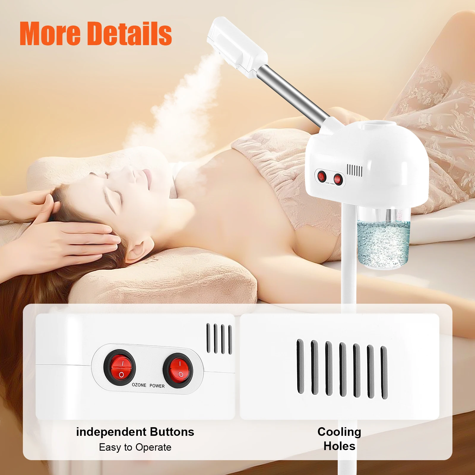 750ml Ozone Facial Steamer Height Adjustable Sprayer 360° Rotatable Movable Skin Care Equipment for Salon Beauty Spa White/Black