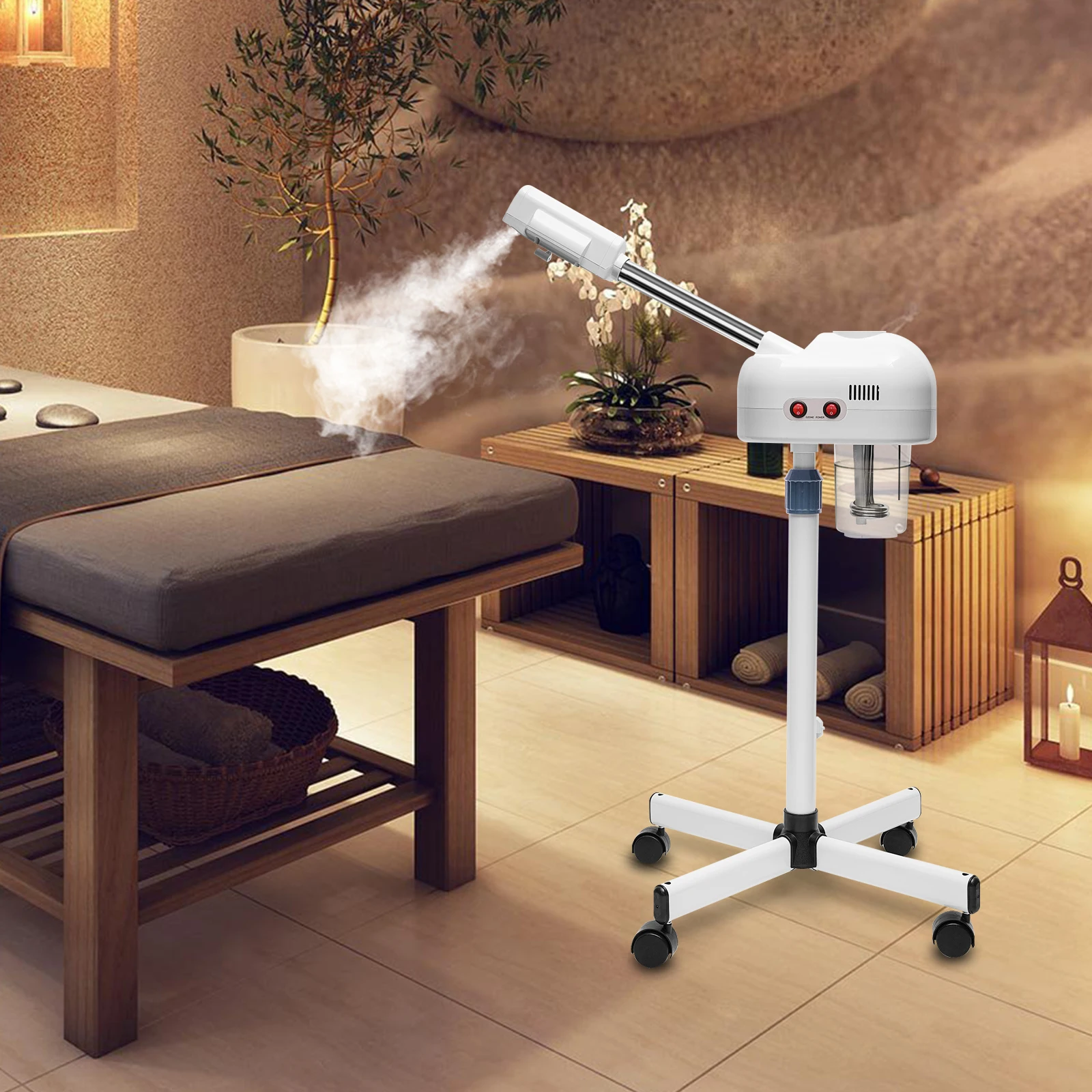 750ml Ozone Facial Steamer Height Adjustable Sprayer 360° Rotatable Movable Skin Care Equipment for Salon Beauty Spa White/Black