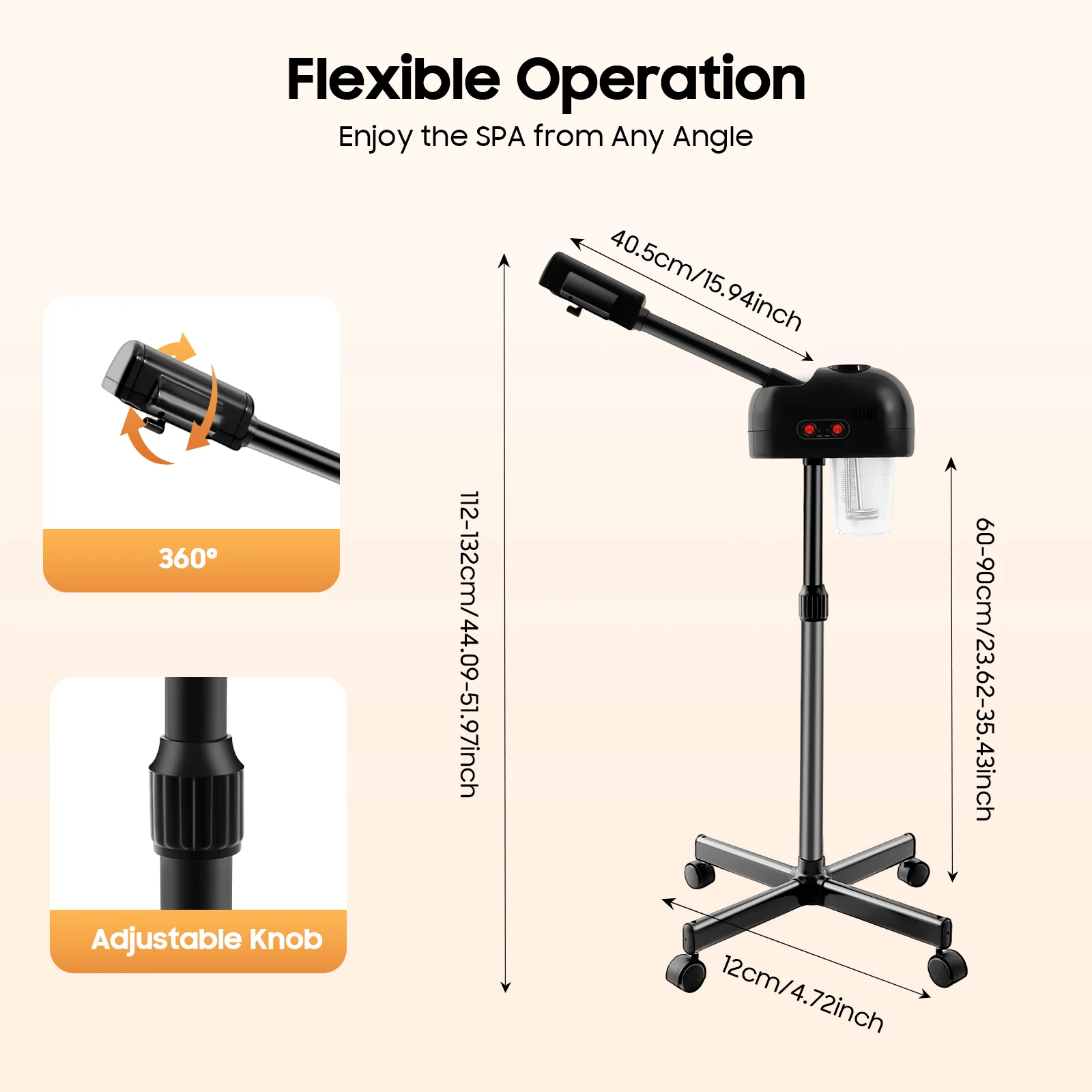 750ml Ozone Facial Steamer Height Adjustable Sprayer 360° Rotatable Movable Skin Care Equipment for Salon Beauty Spa White/Black