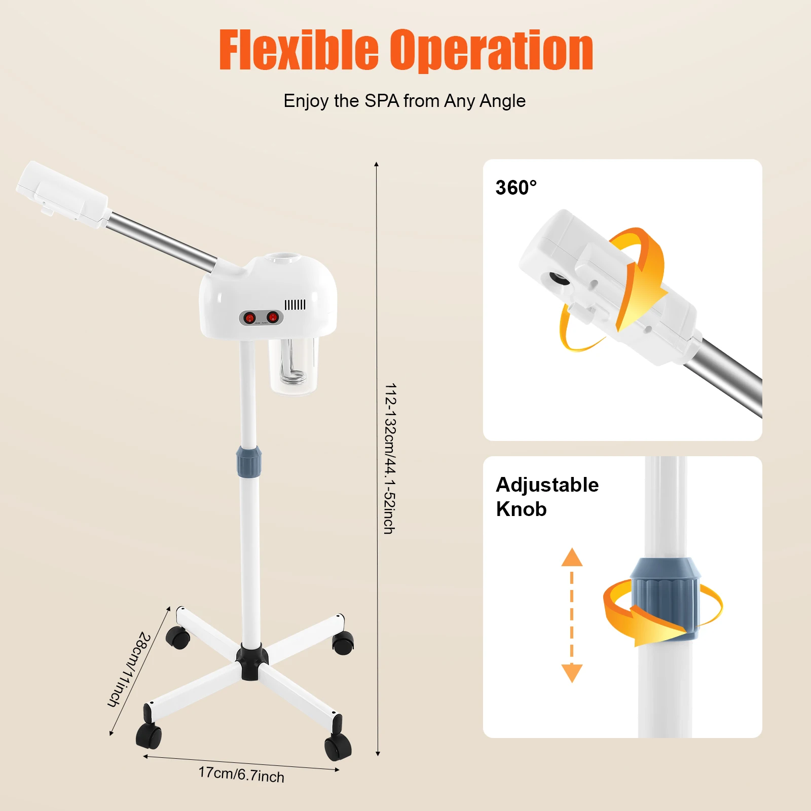 750ml Ozone Facial Steamer Height Adjustable Sprayer 360° Rotatable Movable Skin Care Equipment for Salon Beauty Spa White/Black