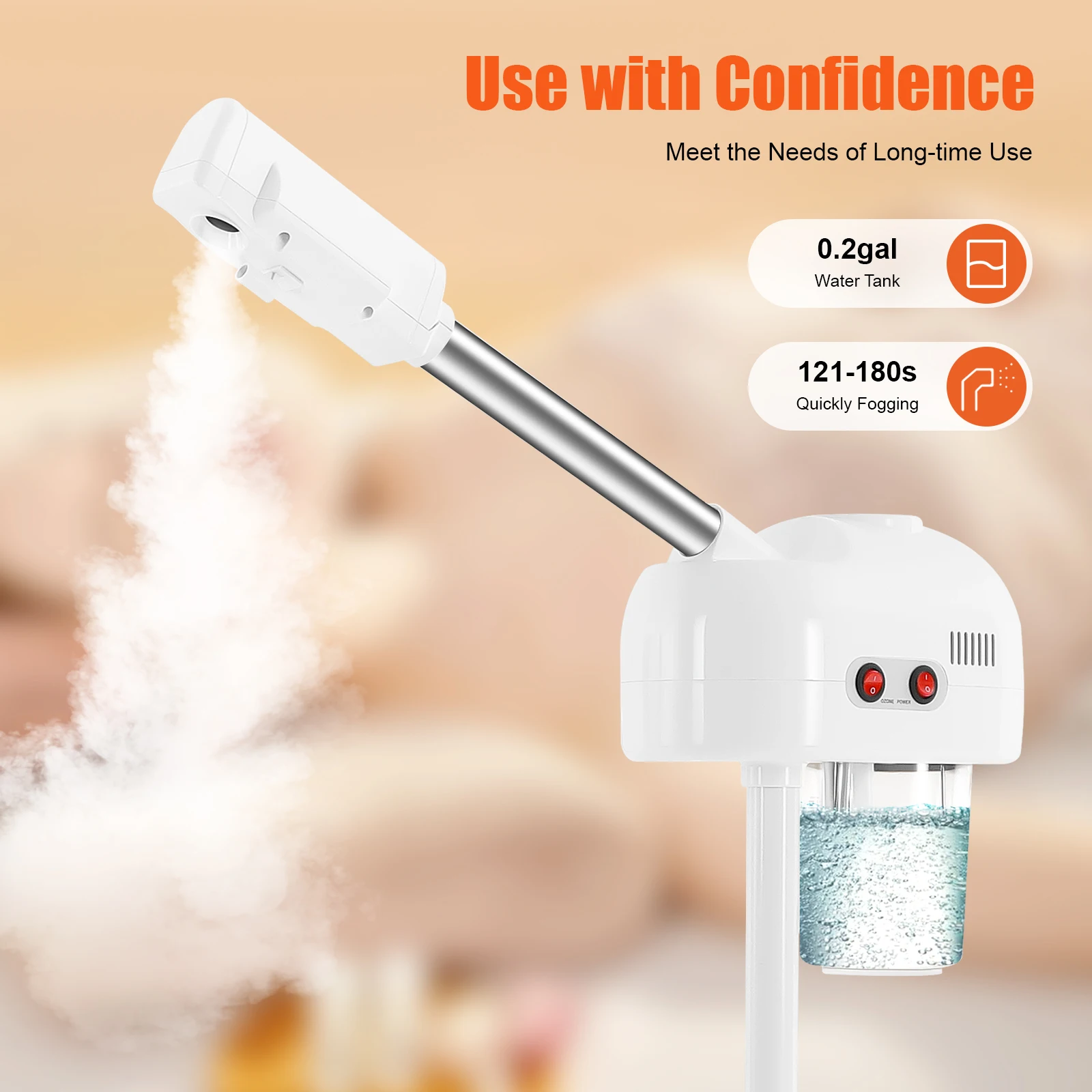 750ml Ozone Facial Steamer Height Adjustable Sprayer 360° Rotatable Movable Skin Care Equipment for Salon Beauty Spa White/Black