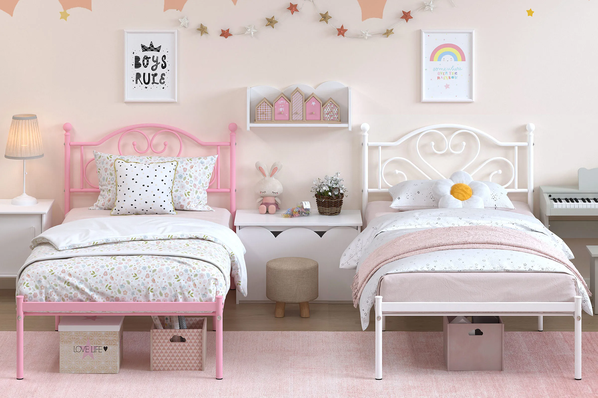 Twin Bed Frame with Headboard, Heavy Duty Metal Platform Bed with Under Bed Storage