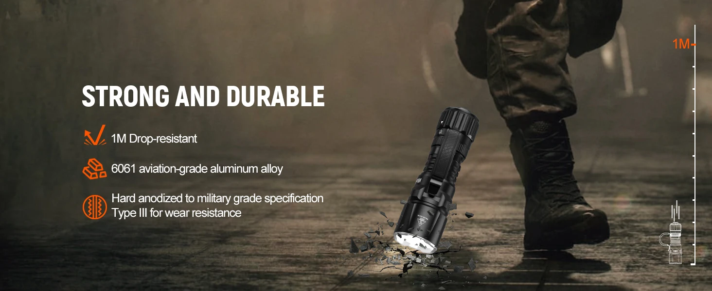 Wurkkos TD07 Tactical Flashlight 1300 Lumens 479m Beam Distance 18350 Battery Dual Switch Ring Grip Police/Everyday Use