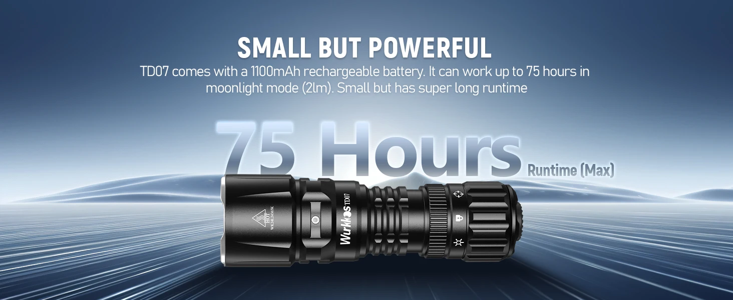 Wurkkos TD07 Tactical Flashlight 1300 Lumens 479m Beam Distance 18350 Battery Dual Switch Ring Grip Police/Everyday Use