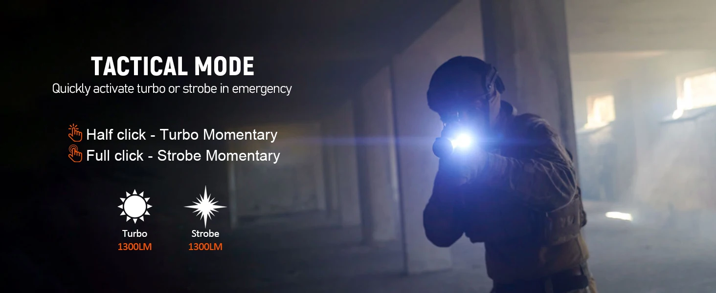 Wurkkos TD07 Tactical Flashlight 1300 Lumens 479m Beam Distance 18350 Battery Dual Switch Ring Grip Police/Everyday Use