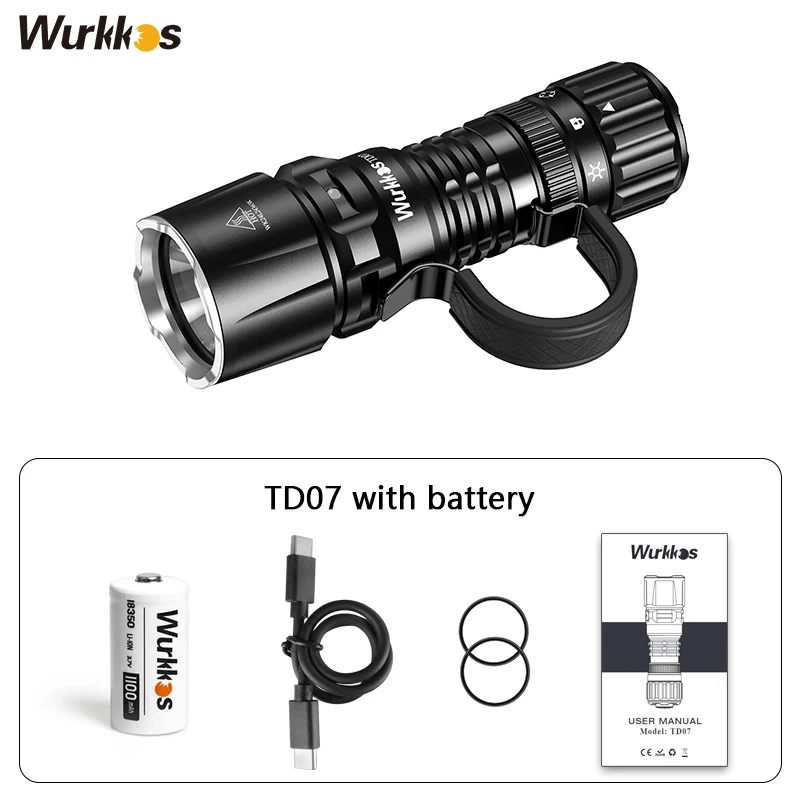 Wurkkos TD07 Tactical Flashlight 1300 Lumens 479m Beam Distance 18350 Battery Dual Switch Ring Grip Police/Everyday Use