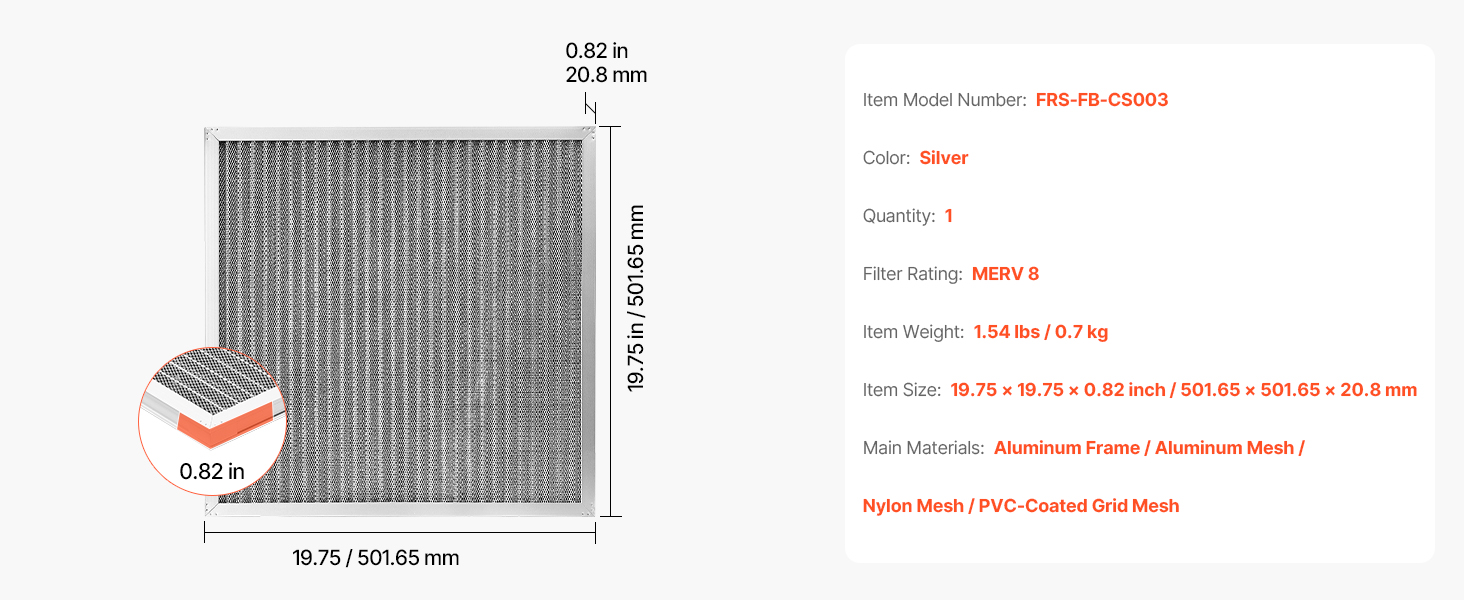 SucceBuy Electrostatic Air Filter Washable & Reusable Aluminum AC/HVAC Furnace Filter MERV 8 Long Lifetime Home or Office