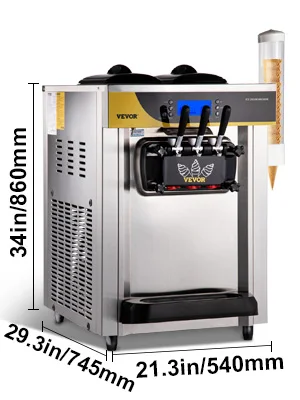 SucceBuy 22-30 L/H Soft Ice Cream Machines Commercial Tricolor Desktop Sweet Cone Freezing Equipment Vending Machine