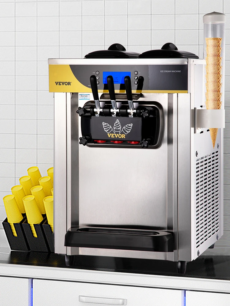 SucceBuy 22-30 L/H Soft Ice Cream Machines Commercial Tricolor Desktop Sweet Cone Freezing Equipment Vending Machine