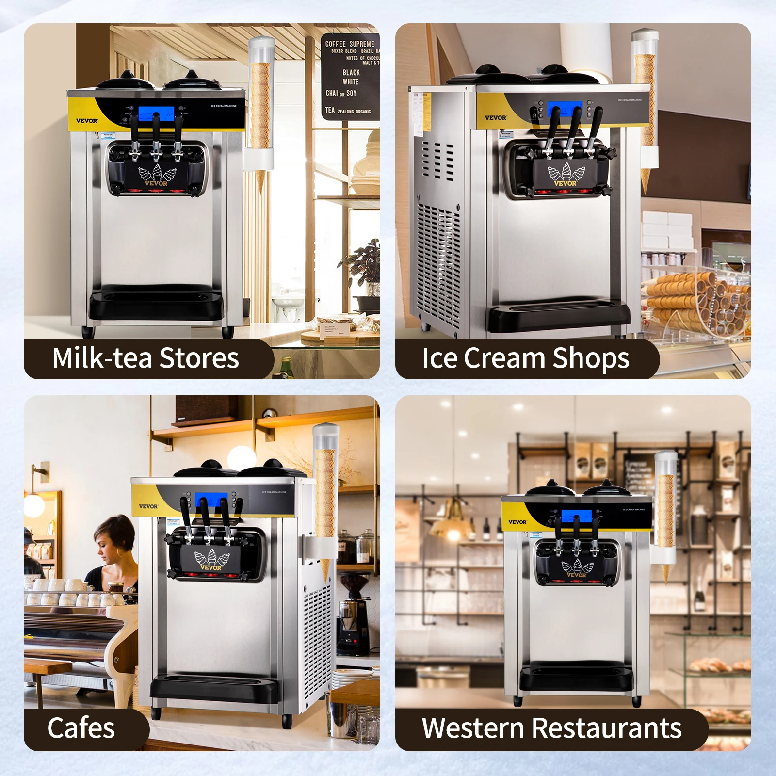 SucceBuy 22-30 L/H Soft Ice Cream Machines Commercial Tricolor Desktop Sweet Cone Freezing Equipment Vending Machine