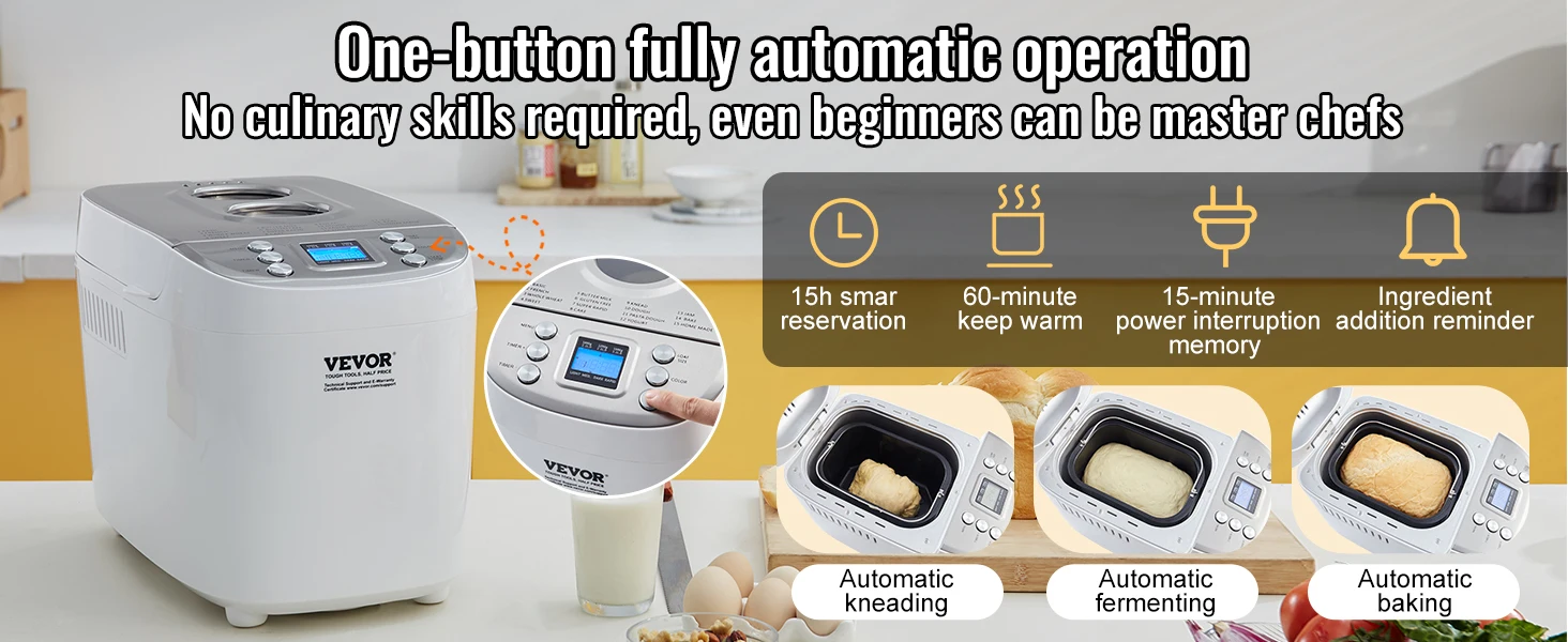 SucceBuy 2/3 LB Bread Maker 15-in-1 Dough Machine Nonstick Ceramic Pan Automatic Bread maker with Gluten Free Setting