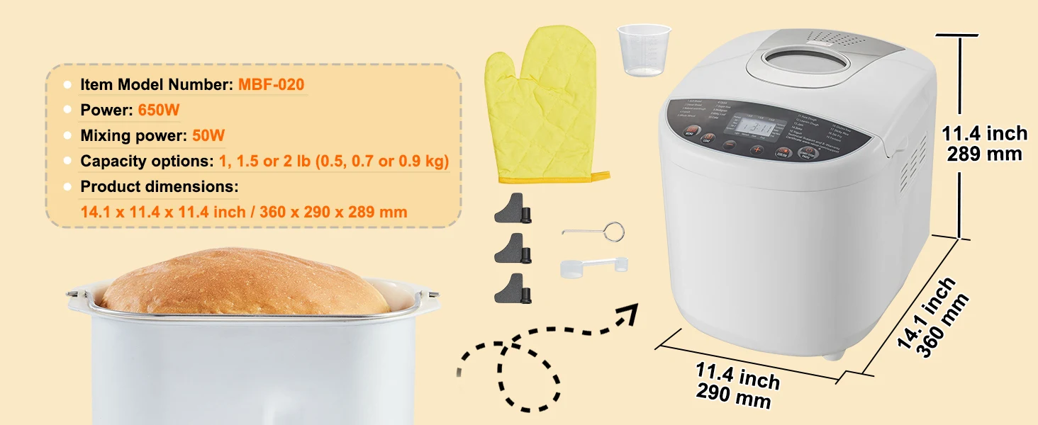 SucceBuy 2/3 LB Bread Maker 15-in-1 Dough Machine Nonstick Ceramic Pan Automatic Bread maker with Gluten Free Setting
