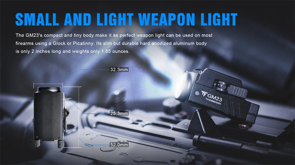 Trustfire GM23 Tactical LED Flashlights Mini Pistol Lights 800 Lumens USB Rechargeable Quick Release Handgun 1913/GL Rail