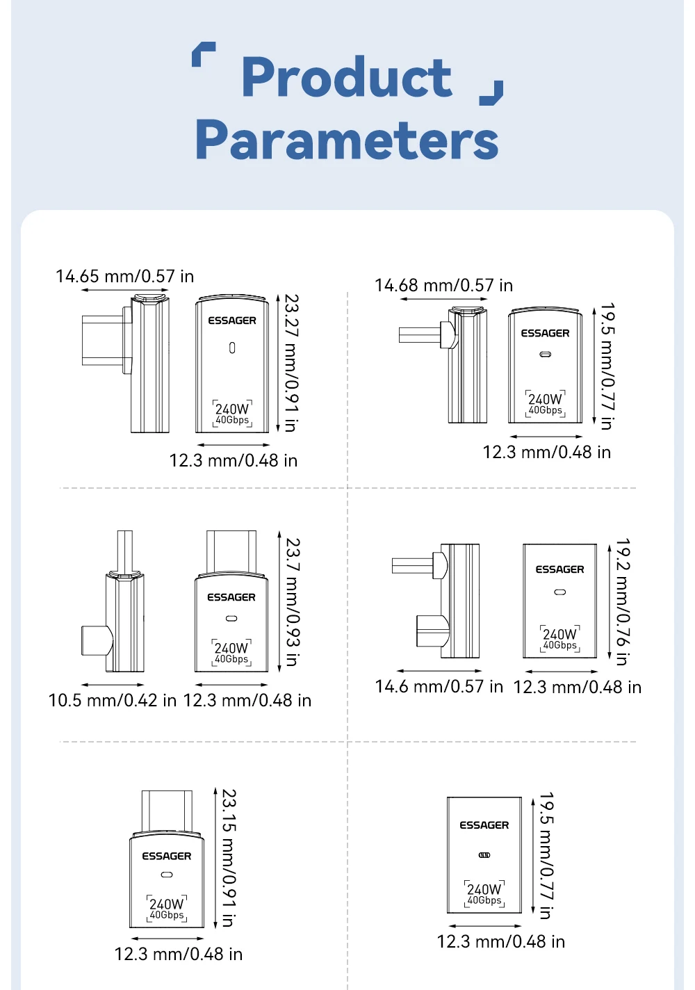 Essager USB4.0 40Gbps OTG Adapter 240W Fast Charging Converter 90 Degree USB Type C Data Adapter For Phone Macbook Laptop 8K60Hz