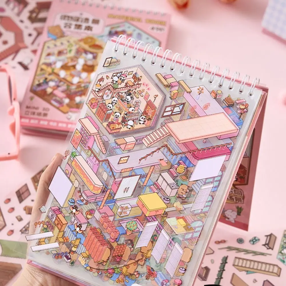 3D Cabin Scene Stickers Book Visual Stacking Cartoon Scene Sticker Collection DIY Cabin Scene Toy Game Stickers