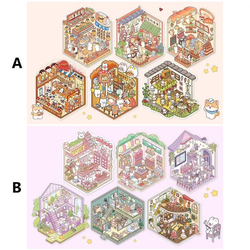 3D Cabin Scene Stickers Book Visual Stacking Cartoon Scene Sticker Collection DIY Cabin Scene Toy Game Stickers