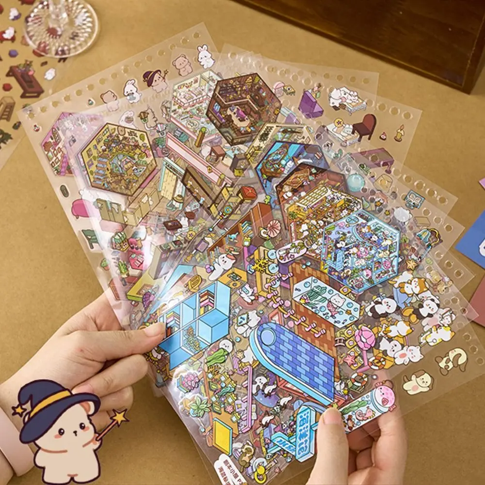 3D Cabin Scene Stickers Book Visual Stacking Cartoon Scene Sticker Collection DIY Cabin Scene Toy Game Stickers