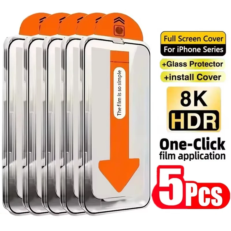 1-5PCS Dust Free Install Tempered Glass For iPhone 18 17 Pro Max 17 Air 16 15 14 13 12 11 16e X XR XS 7 8 Plus Screen Protectors