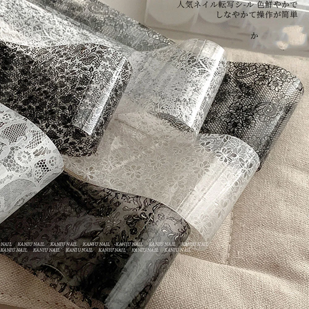 10 Rolls/Box New Black&White Lace Nail Transfer Stickers Sexy Lace Flower Full Wraps Nail Decals DIY French Manicure Decorations