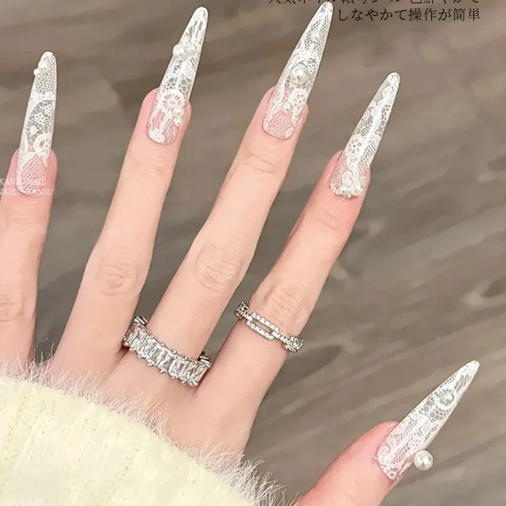 10 Rolls/Box New Black&White Lace Nail Transfer Stickers Sexy Lace Flower Full Wraps Nail Decals DIY French Manicure Decorations