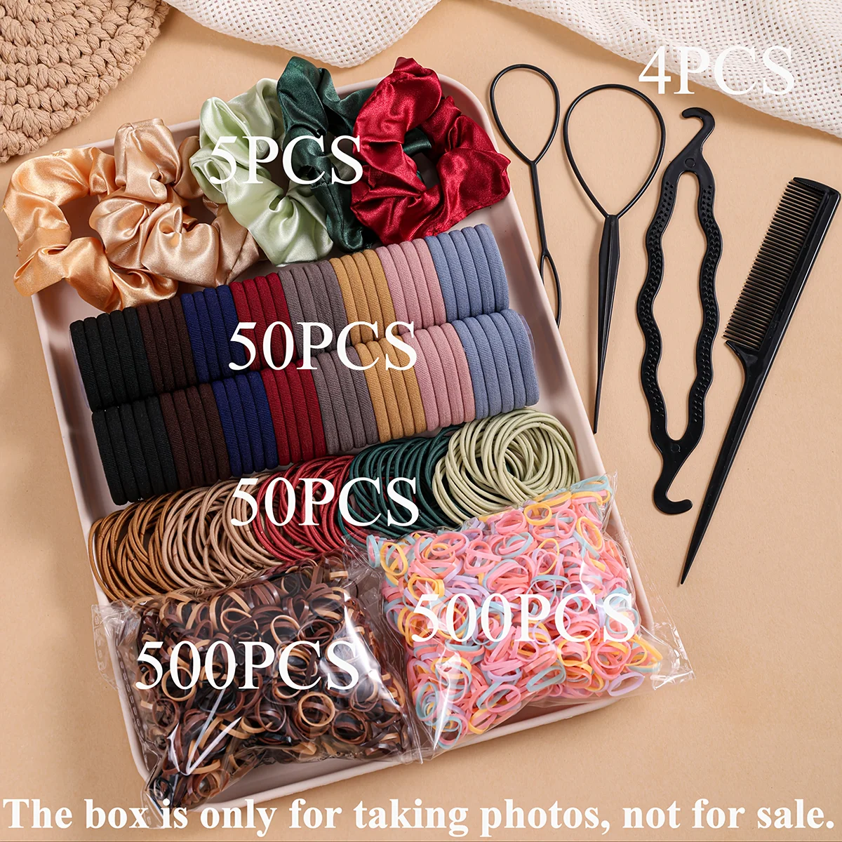 1109pcs Women Dark Hair Accessories Set Elastic Seamless Ponytail Scrunchies Small Rubber Bands Fashion Hair Ties Headbands