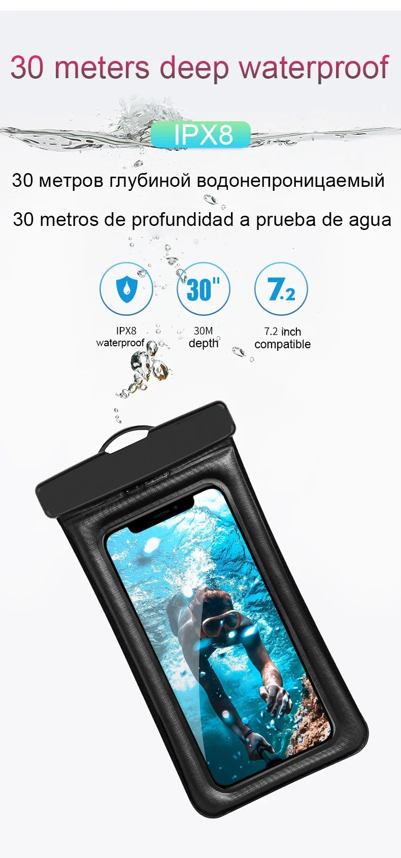 PVC Transparent Waterproof Phone Pouch Luminous Touchscreen Dry Bag with Seal Lock for Swimming Diving Hot Spring Rafting