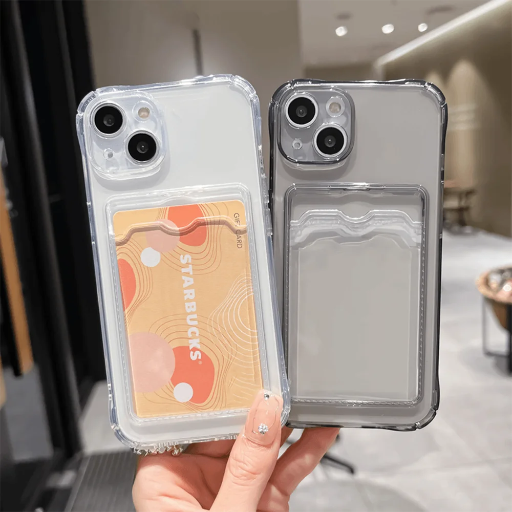Transparent Card Bag Holder Phone Case For iPhone 17 Pro Max 11 12 13 14 15 16 18 Pro Max Air 7 8 Plus XR XS SE 2020 2022 Cover