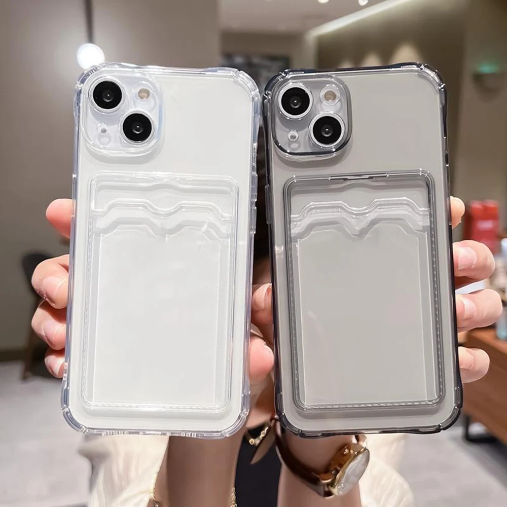 Transparent Card Bag Holder Phone Case For iPhone 17 Pro Max 11 12 13 14 15 16 18 Pro Max Air 7 8 Plus XR XS SE 2020 2022 Cover