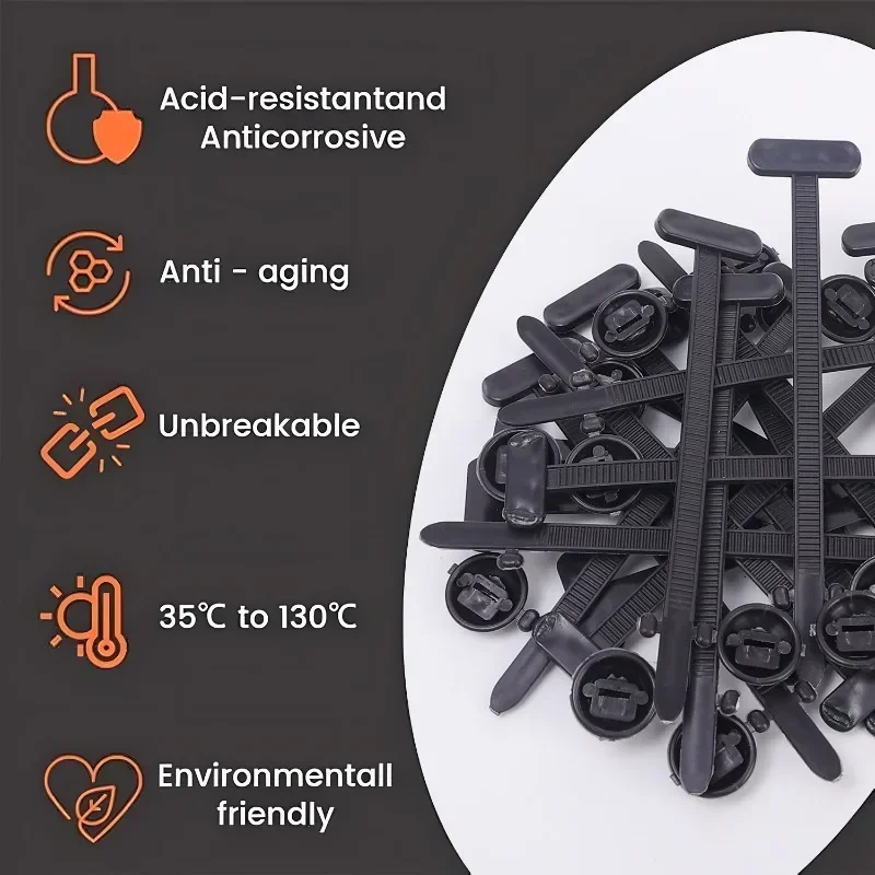 1000-100set Self-locking Nylon Universal Cable Tie Buckle Heavy Duty Zip Ties with Pin & Button Car Daily Repair Fastening Strap