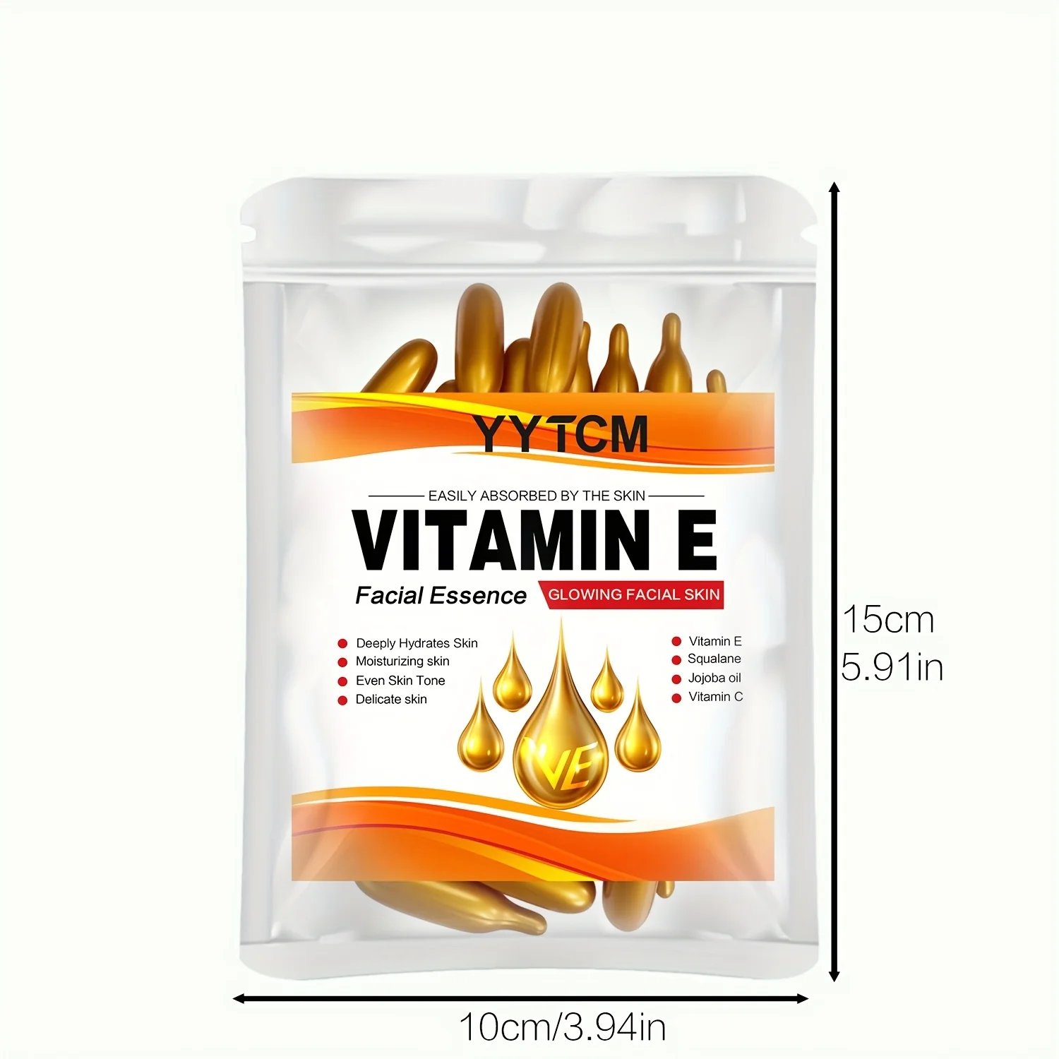 Vitamin E Deep Moisturizing Capsule Essence, Hydrates and Smooths Skin, Contains Plant-Based Squalane, Vitamin C, Deep Hydration and Skin Brightening Essence (0.4Gx30 Capsules)/Bag-1 Bag