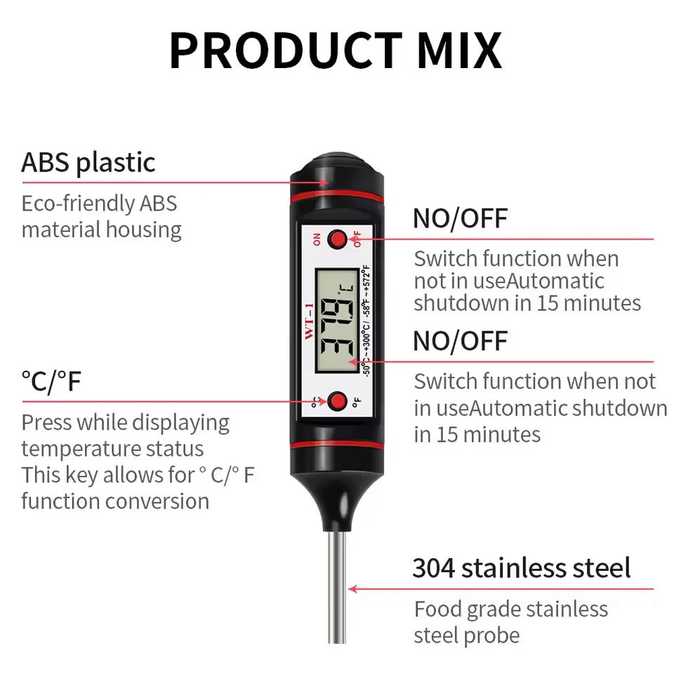 -50-300℃ Digital Food Thermometer For Meat Kitchen Cooking Water Milk Food Probe Temperature Meter BBQ Electronic Oven Tool