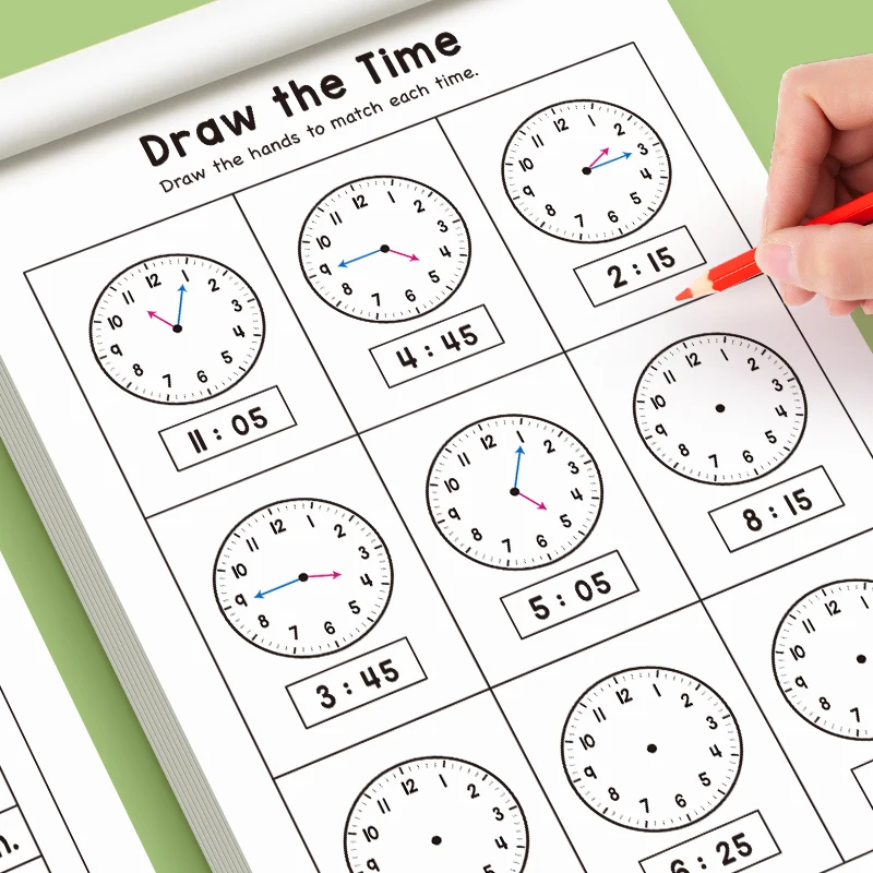 Children's Time Concept Practice Workbook, Suitable for Home School and Kindergarten Activities, Includes Reading and Math Practice Sheets, Perfect for Classroom Teaching and Back-To-School Supplies. Christmas Gifts.