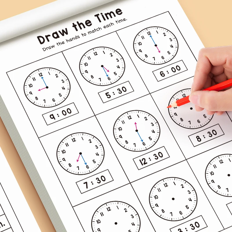 Children's Time Concept Practice Workbook, Suitable for Home School and Kindergarten Activities, Includes Reading and Math Practice Sheets, Perfect for Classroom Teaching and Back-To-School Supplies. Christmas Gifts.