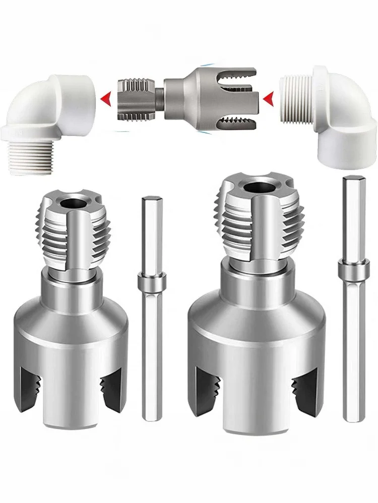 Pipe Thread Cutting Tool Integrated Internal & External Pipe Threading Tool Electric Drill Compatible PVC Pipe Threader Kit