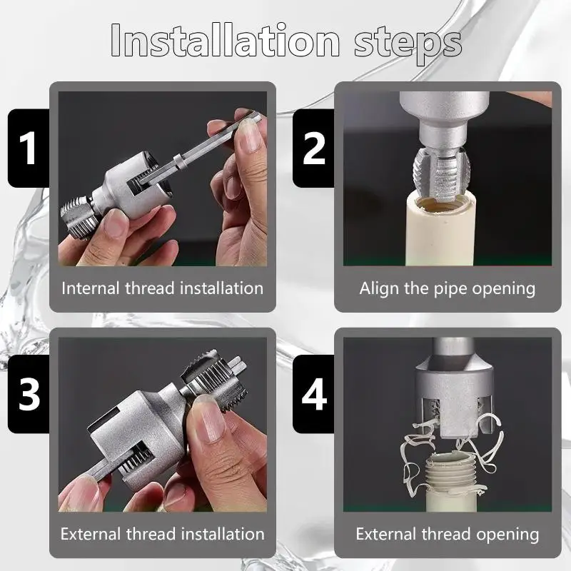 Pipe Thread Cutting Tool Integrated Internal & External Pipe Threading Tool Electric Drill Compatible PVC Pipe Threader Kit