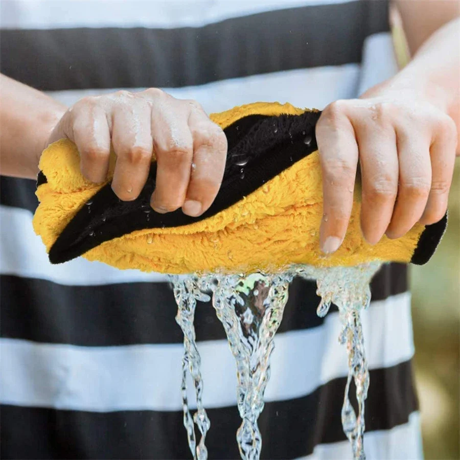 1/2/6/10pcs Microfiber Cleaning Towel Thicken Soft Drying Cloth Car Body Washing Towels Double Layer Clean Rags Car Accessories