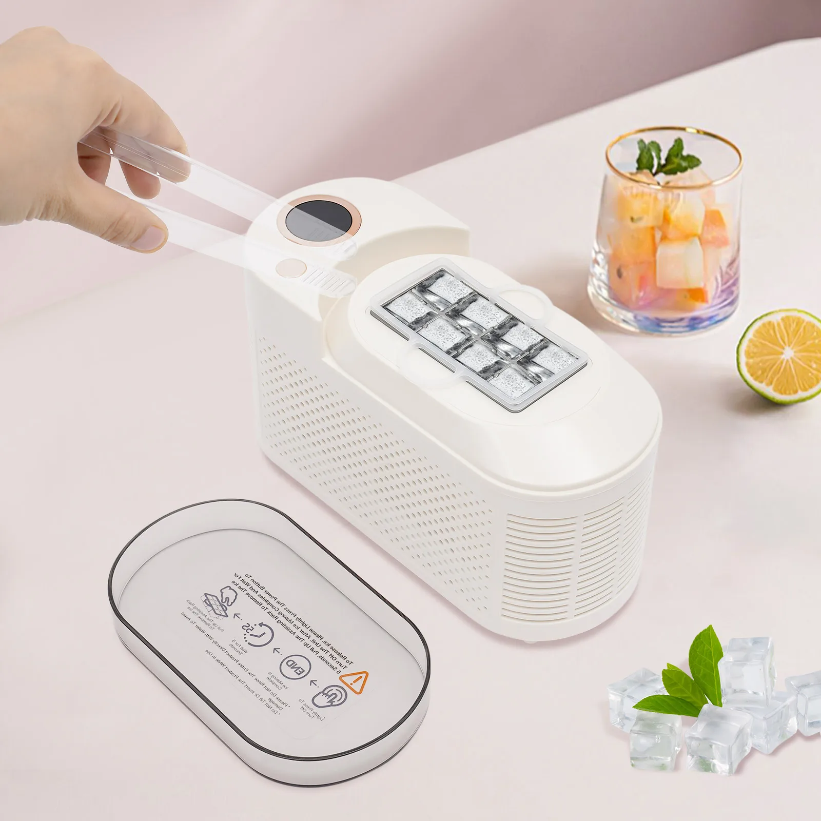 120W Mini Countertop Ice Maker, Compact Ice Machine for Home/Car/Travel White/Purple