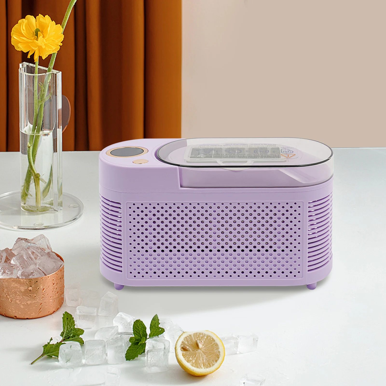 120W Mini Countertop Ice Maker, Compact Ice Machine for Home/Car/Travel White/Purple