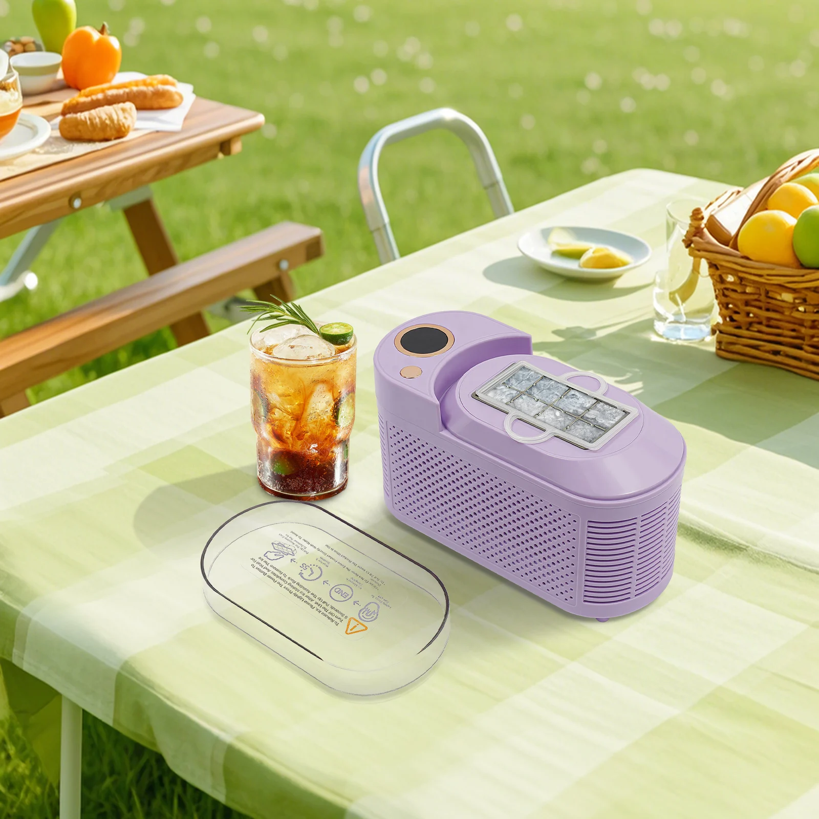 120W Mini Countertop Ice Maker, Compact Ice Machine for Home/Car/Travel White/Purple