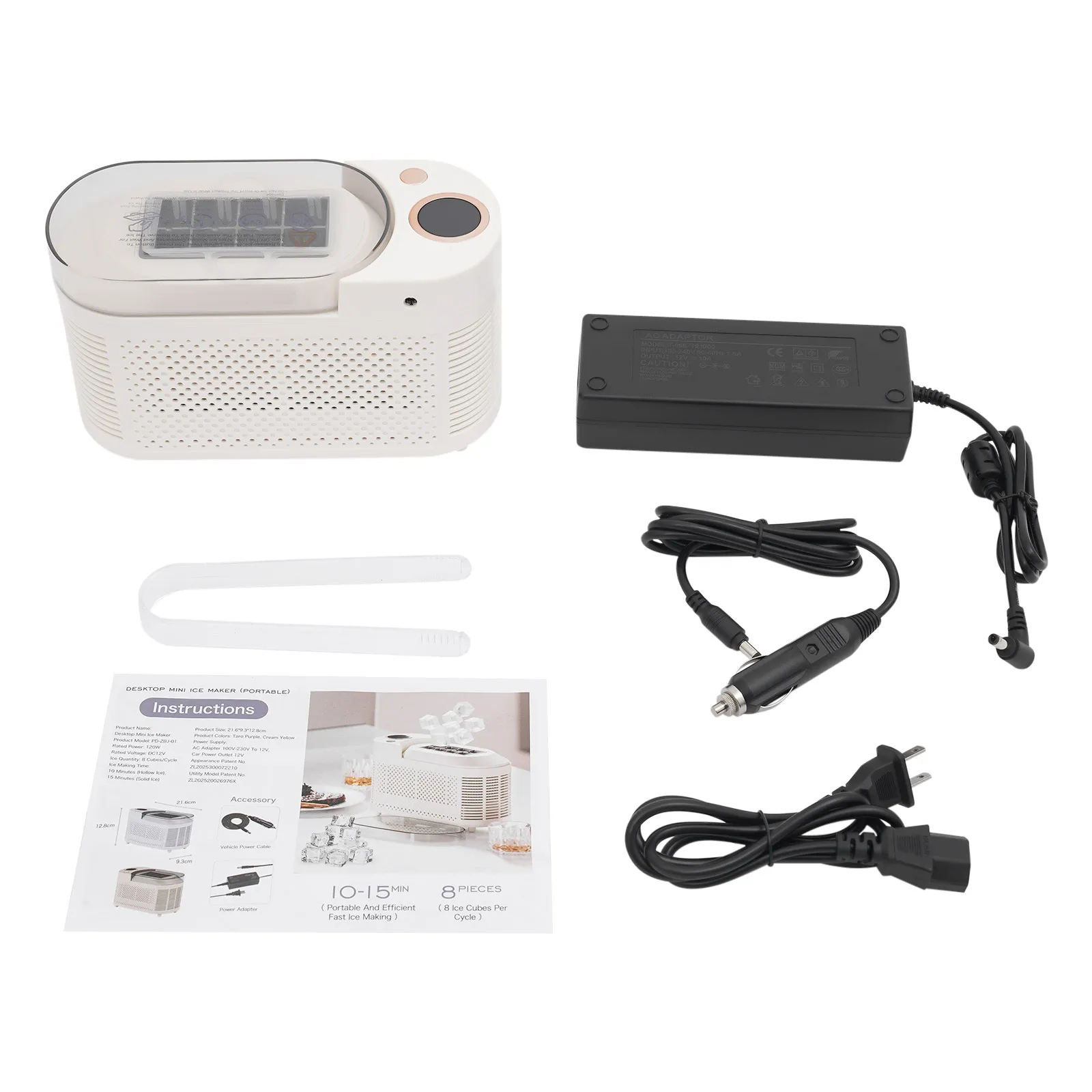 120W Mini Countertop Ice Maker, Compact Ice Machine for Home/Car/Travel White/Purple