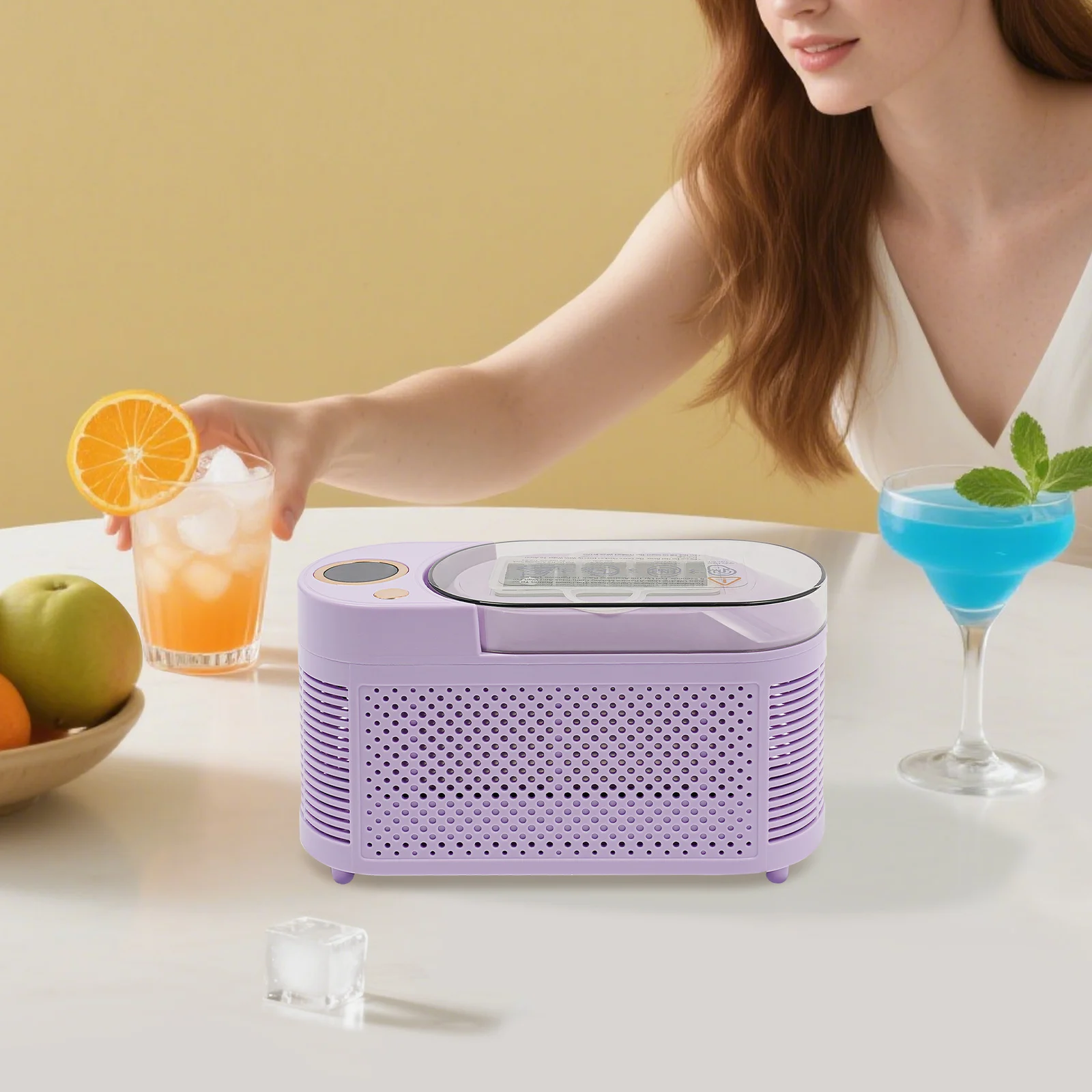 120W Mini Countertop Ice Maker, Compact Ice Machine for Home/Car/Travel White/Purple