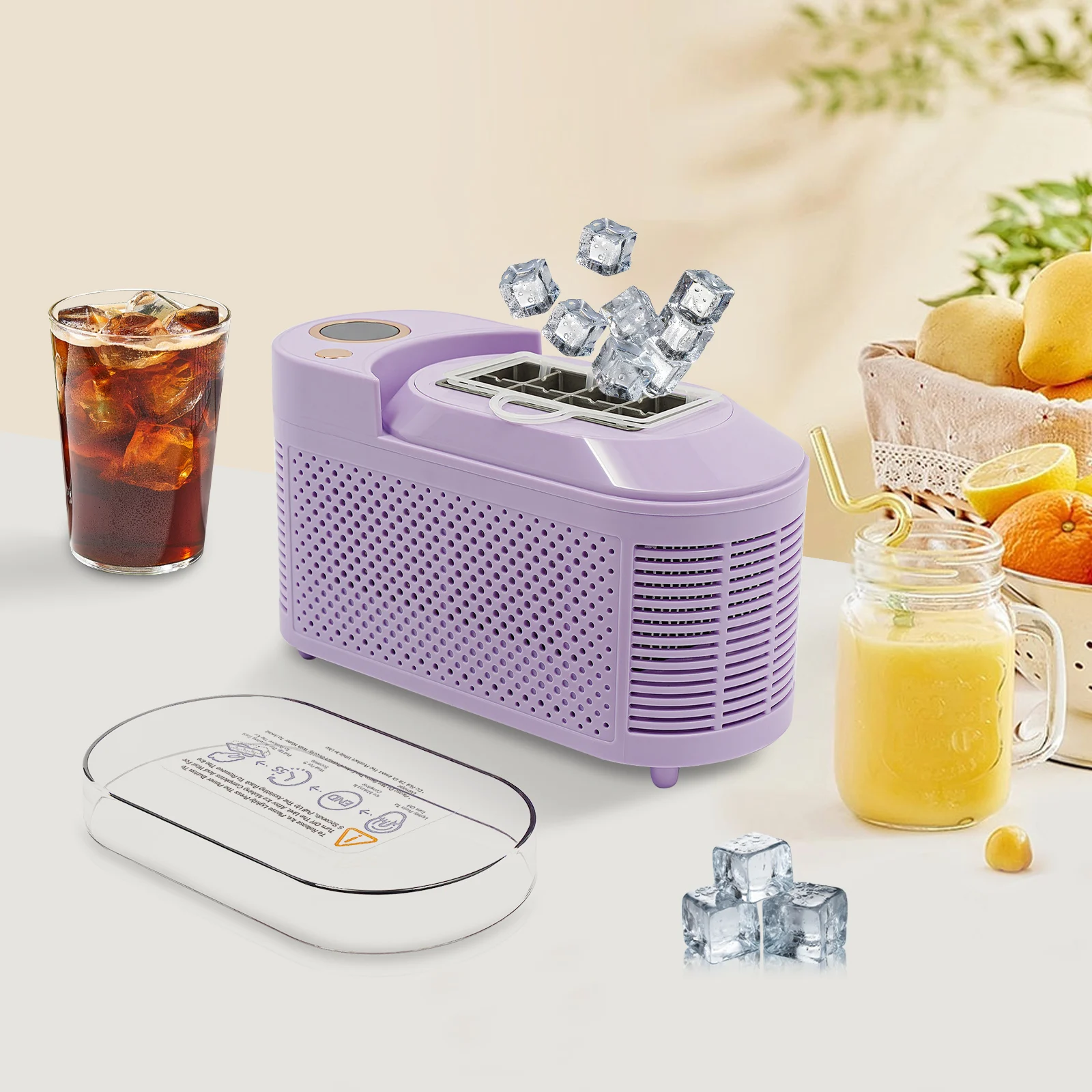 120W Mini Countertop Ice Maker, Compact Ice Machine for Home/Car/Travel White/Purple