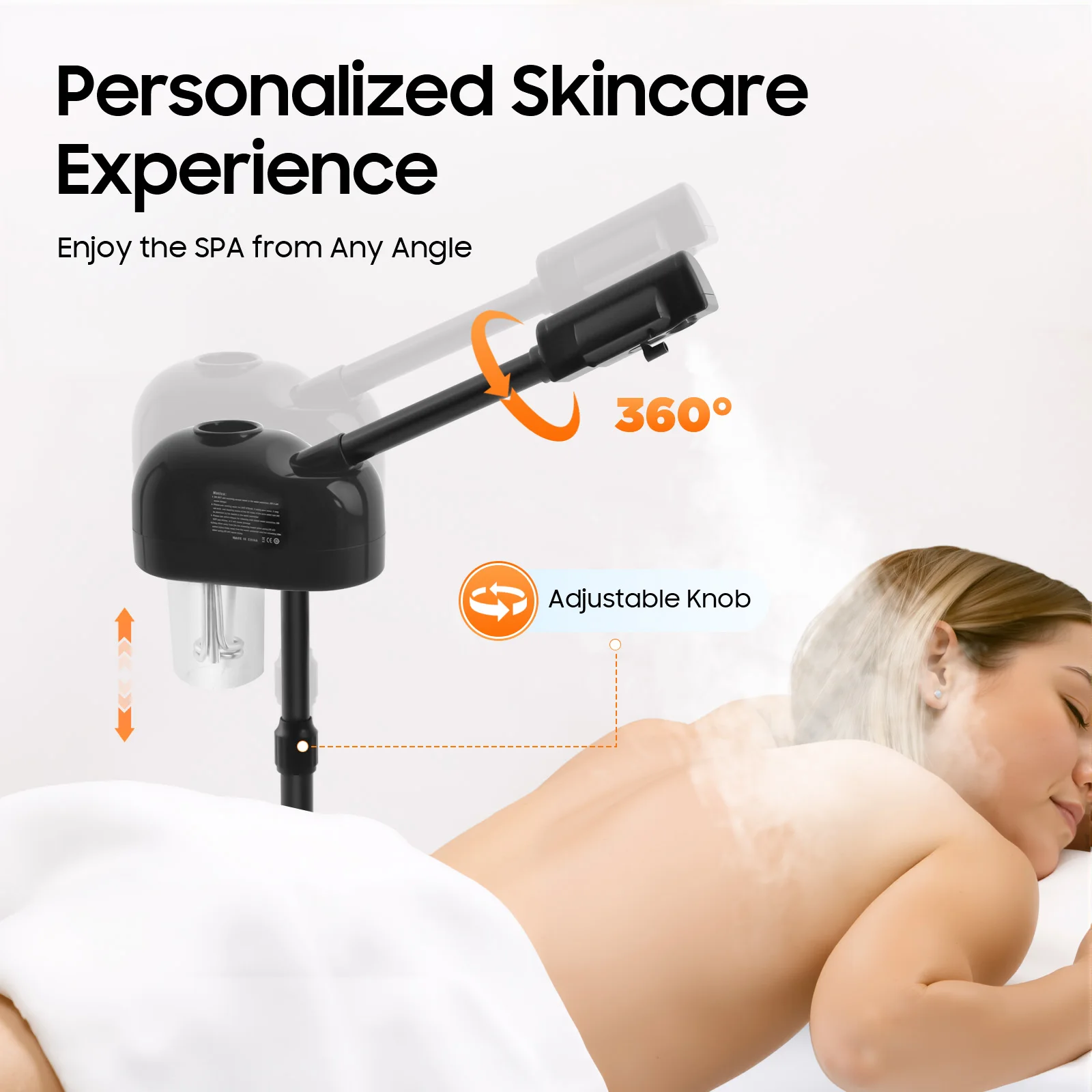 800w Facial Steamer 360° Skin Care Equipment Steamer Black Floor Standing Warm Steam Machine for Salon Beauty Spa Shop