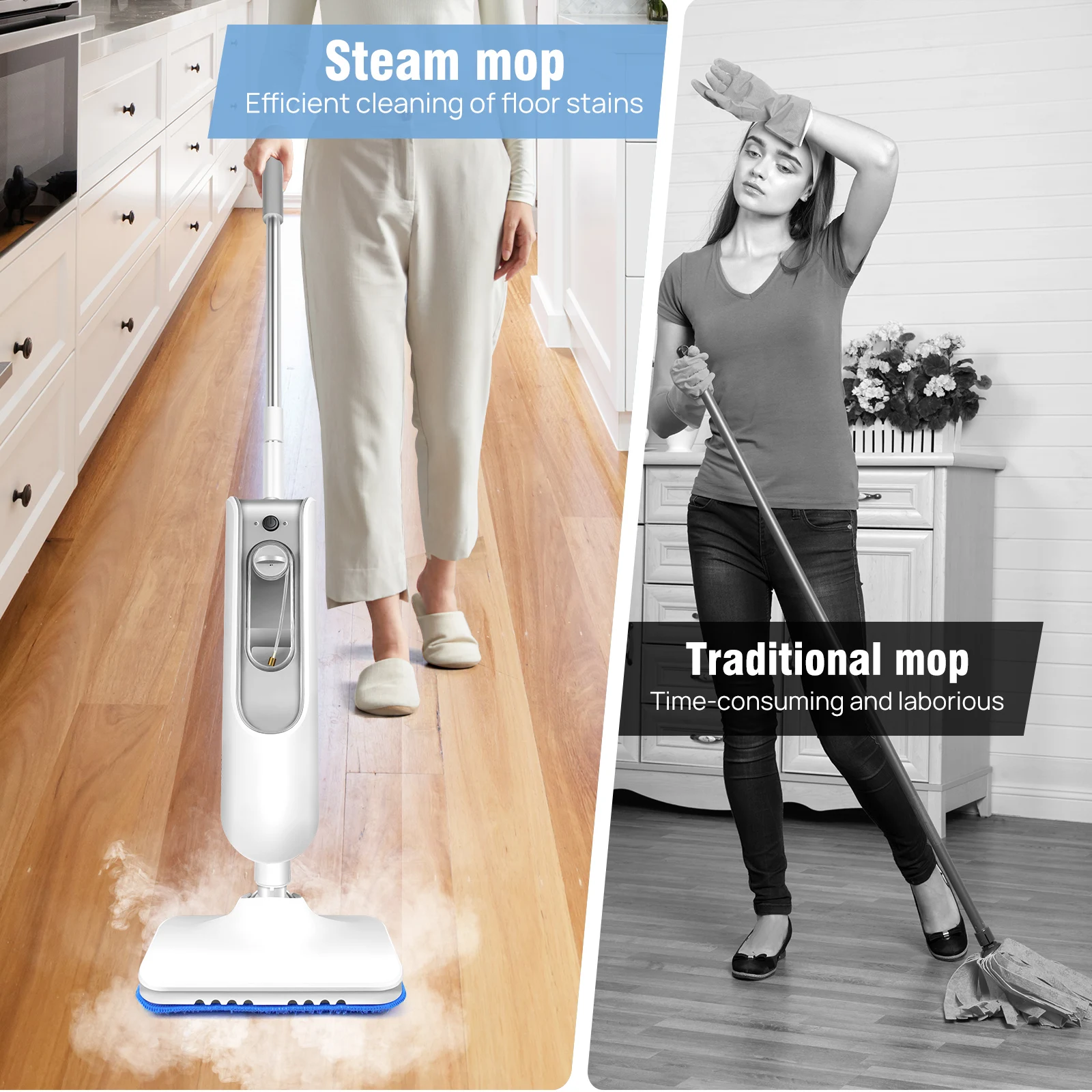 12 IN 1 Electric Steam Mop with 120 Degree Rotatable Head for Floor Cleaning,5000W Steam Cleaner 400ML Water Tank Handheld Mop