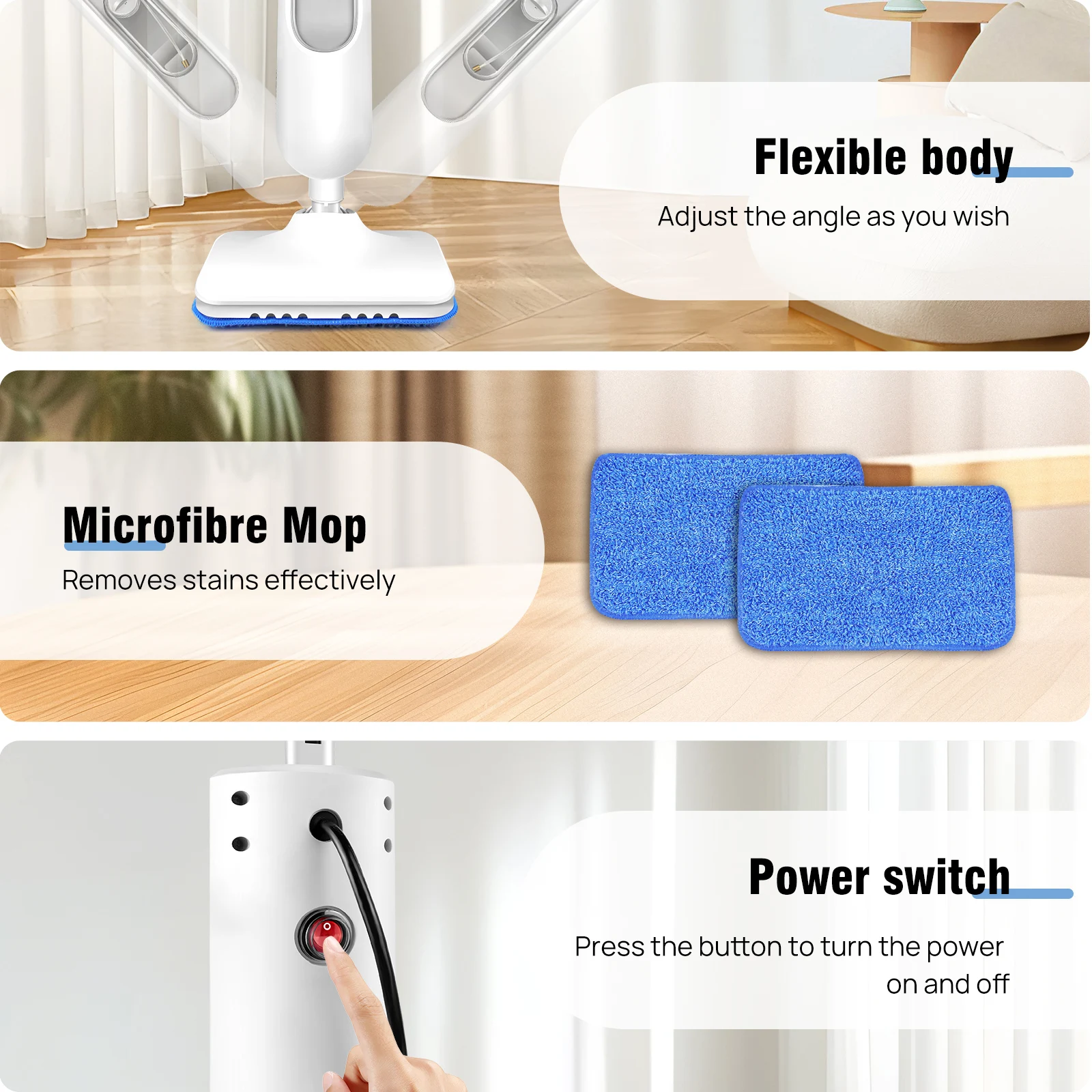 12 IN 1 Electric Steam Mop with 120 Degree Rotatable Head for Floor Cleaning,5000W Steam Cleaner 400ML Water Tank Handheld Mop