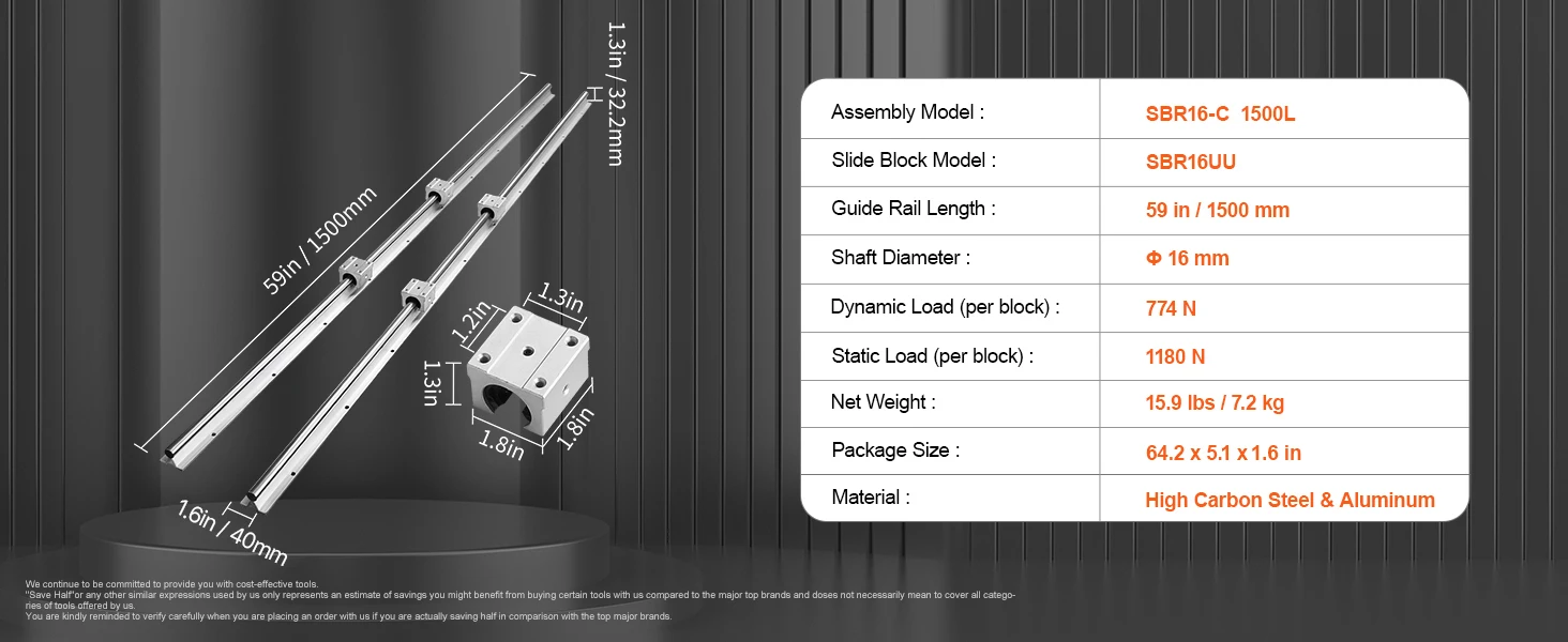 SucceBuy 2PCS Linear Guide Rails SBR12 SBR16 SBR20 SBR25 800-2200mm & 4PCS UU Bearing Blocks Smooth Motion DIY Mills CNC Parts
