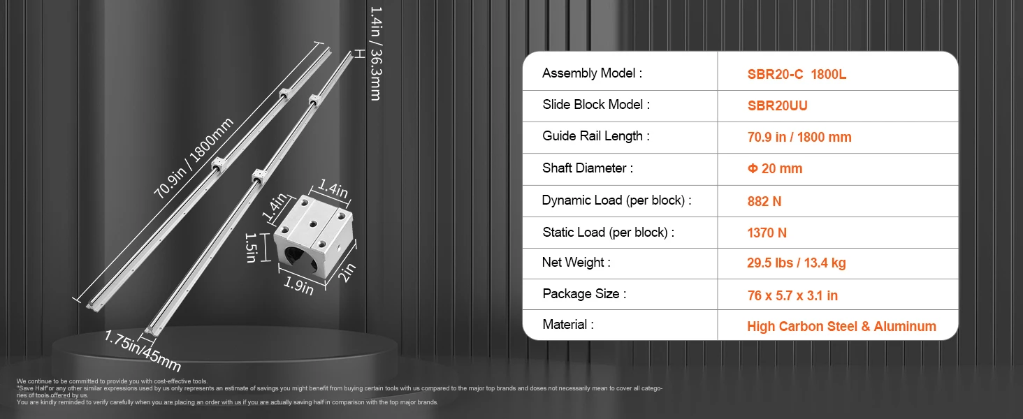 SucceBuy 2PCS Linear Guide Rails SBR12 SBR16 SBR20 SBR25 800-2200mm & 4PCS UU Bearing Blocks Smooth Motion DIY Mills CNC Parts