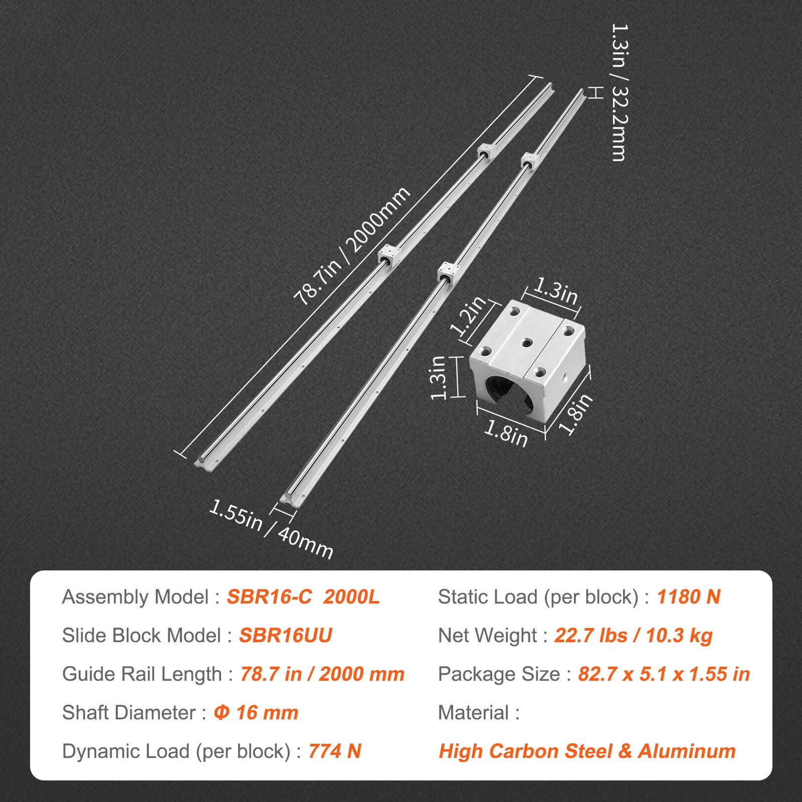 SucceBuy 2PCS Linear Guide Rails SBR12 SBR16 SBR20 SBR25 800-2200mm & 4PCS UU Bearing Blocks Smooth Motion DIY Mills CNC Parts